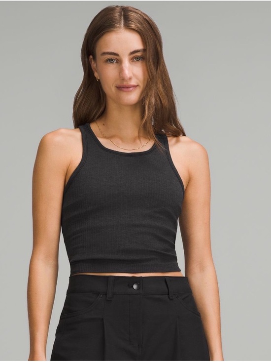 lululemon athletica Tops - Ebb to Street Black Ribbed racerback Crop Tank Top
